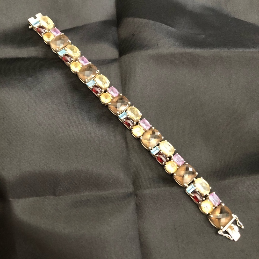 .925 Silver 7” Multi-Colored Stone Bracelet